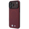 BMW M Carbon Printed Ring MagSafe apsauginis dėklas, skirtas Apple iPhone 18 Pro Max / 17 Pro Max, raudonas