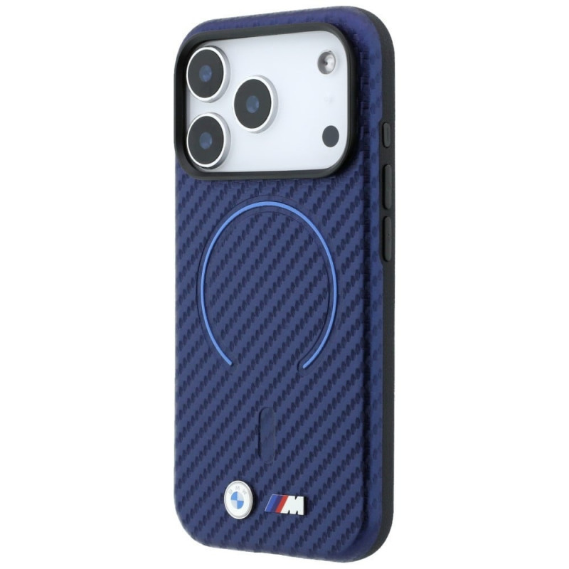 BMW M Carbon Printed Ring MagSafe dėklas, skirtas Apple iPhone 18 Pro / 17 Pro, tamsiai mėlynas