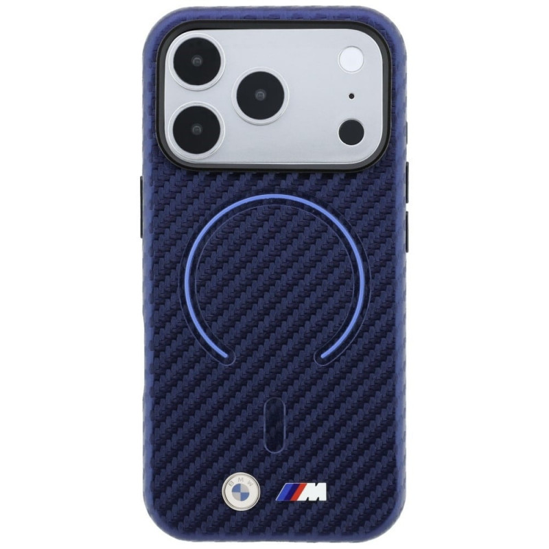 BMW M Carbon Printed Ring MagSafe dėklas, skirtas Apple iPhone 18 Pro / 17 Pro, tamsiai mėlynas