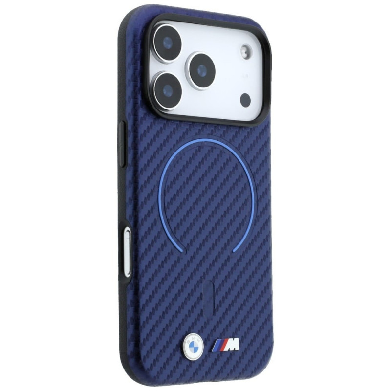 BMW M Carbon Printed Ring MagSafe dėklas, skirtas Apple iPhone 18 Pro / 17 Pro, tamsiai mėlynas