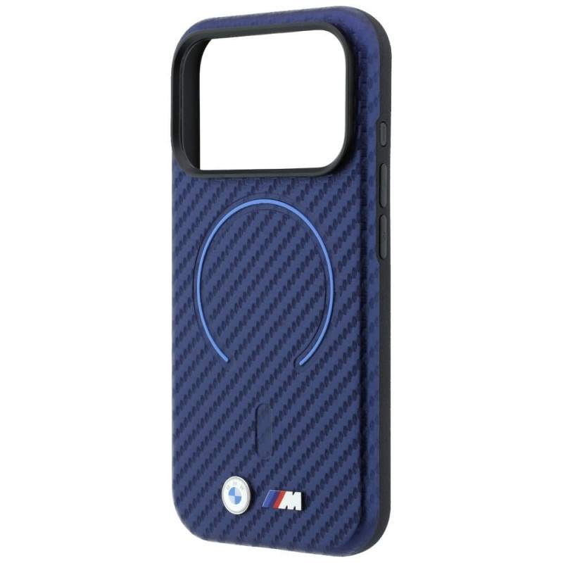 BMW M Carbon Printed Ring MagSafe dėklas, skirtas Apple iPhone 18 Pro / 17 Pro, tamsiai mėlynas