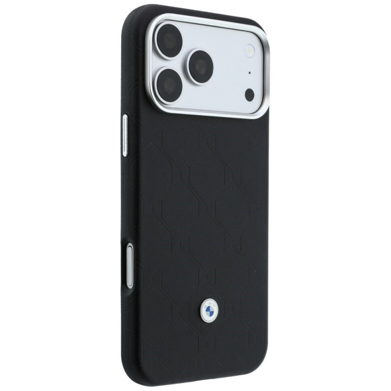BMW Quilted Pattern Metal Logo dėklas ir piniginė-rinkinys Apple iPhone 18 Pro / 17 Pro, juodas