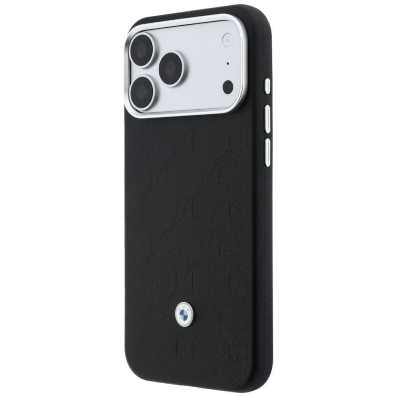 BMW Quilted Pattern Metal Logo dėklas ir piniginė-rinkinys Apple iPhone 18 Pro Max / 17 Pro Max, juodas