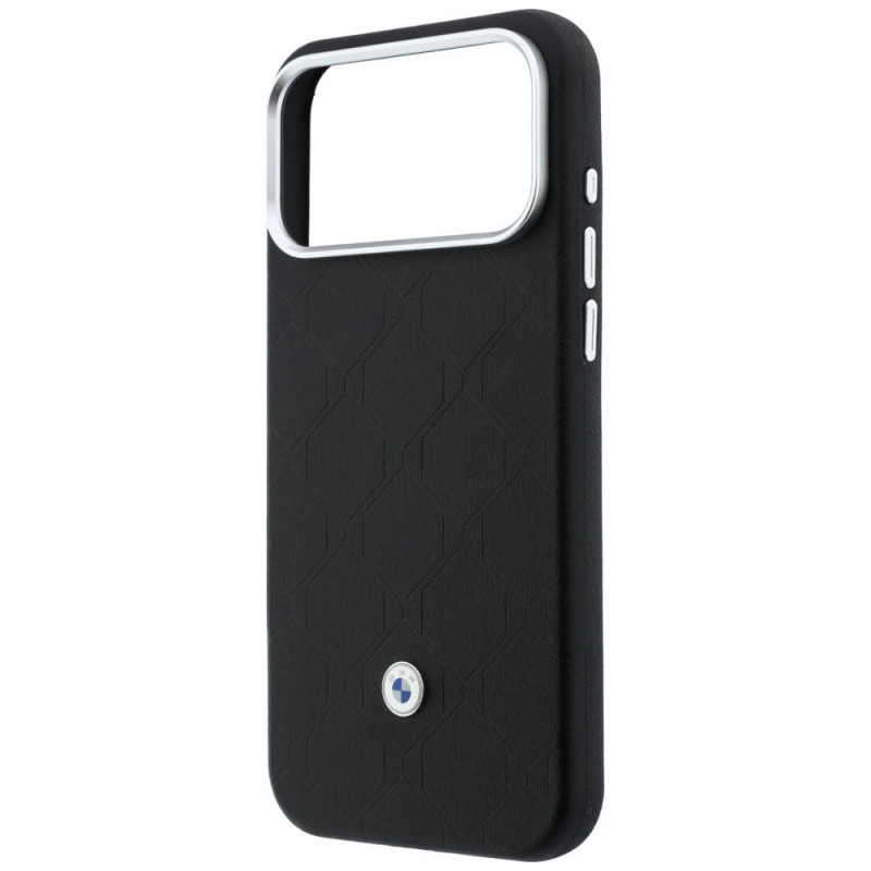 BMW Quilted Pattern Metal Logo dėklas ir piniginė-rinkinys Apple iPhone 18 Pro Max / 17 Pro Max, juodas