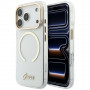 Guess IML Script Metal MagSafe dėklas, skirtas Apple iPhone 18 Pro / 17 Pro, permatomas