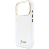 Guess IML Script Metal MagSafe dėklas, skirtas Apple iPhone 18 Pro / 17 Pro, permatomas