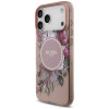 Guess IML Flowers Pearl Strap MagSafe dėklas, skirtas Apple iPhone 18 Pro / 17 Pro, rožinis