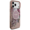 Guess IML Flowers Pearl Strap MagSafe dėklas, skirtas Apple iPhone 18 Pro / 17 Pro, rožinis