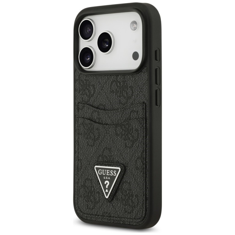 Guess 4G Double Card Triangle apsauginis dėklas, skirtas Apple iPhone 18 Pro / 17 Pro, juodas