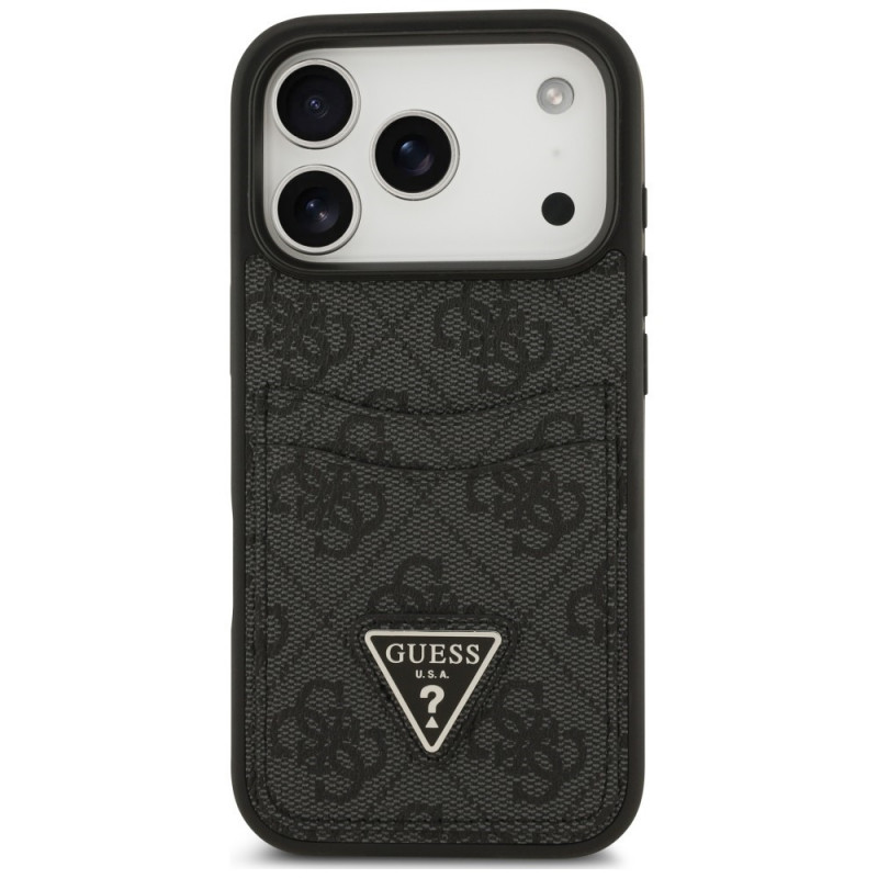 Guess 4G Double Card Triangle apsauginis dėklas, skirtas Apple iPhone 18 Pro / 17 Pro, juodas