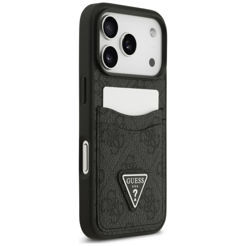 Guess 4G Double Card Triangle apsauginis dėklas, skirtas Apple iPhone 18 Pro / 17 Pro, juodas