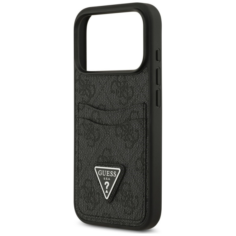 Guess 4G Double Card Triangle apsauginis dėklas, skirtas Apple iPhone 18 Pro / 17 Pro, juodas