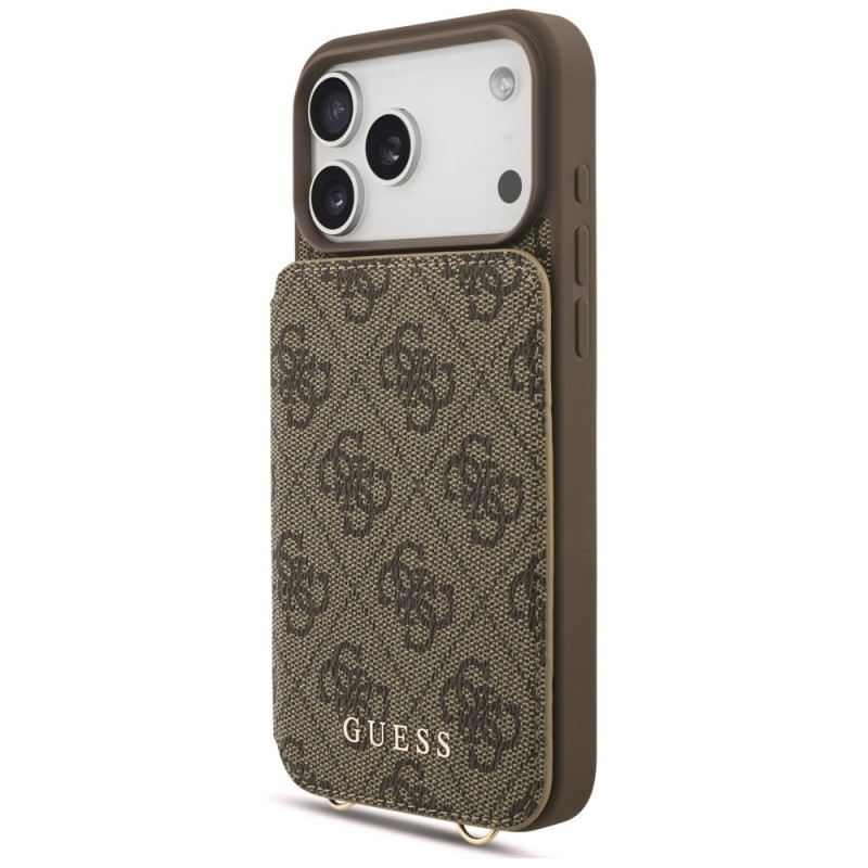 Guess 4G Cardslots & Magnetic Closure Crossbody dėklas, rudas, skirtas Apple iPhone 18 Pro Max / 17 Pro Max