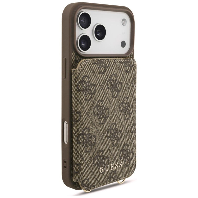 Guess 4G Cardslots & Magnetic Closure Crossbody dėklas, rudas, skirtas Apple iPhone 18 Pro Max / 17 Pro Max