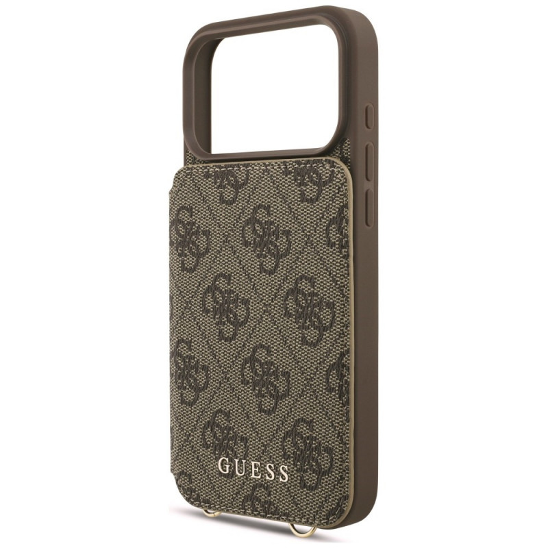Guess 4G Cardslots & Magnetic Closure Crossbody dėklas, rudas, skirtas Apple iPhone 18 Pro Max / 17 Pro Max