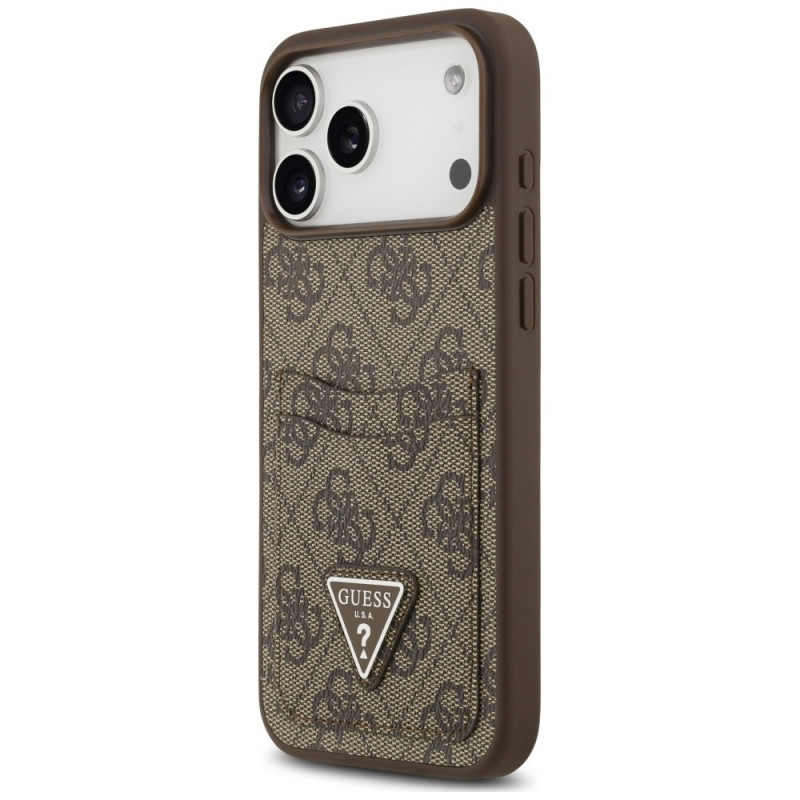 Guess 4G Double Card Triangle dėklas Apple iPhone 18 Pro Max / 17 Pro Max, rudas
