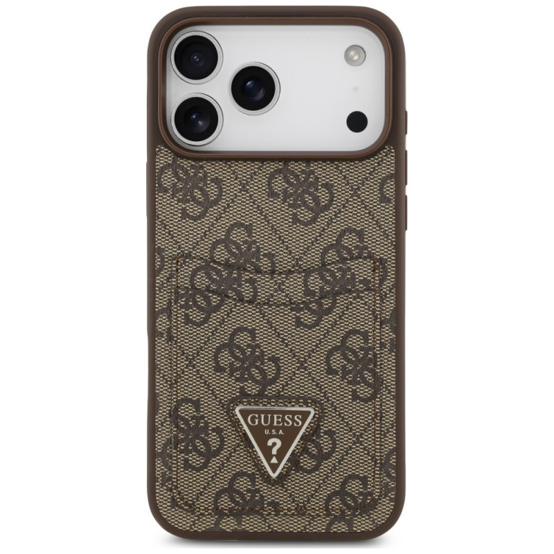 Guess 4G Double Card Triangle dėklas Apple iPhone 18 Pro Max / 17 Pro Max, rudas