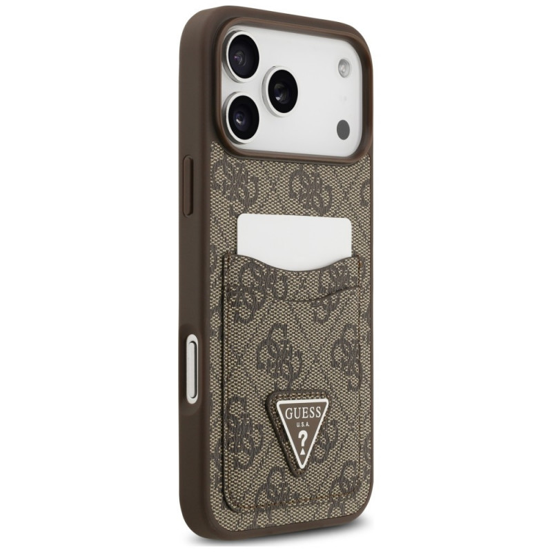 Guess 4G Double Card Triangle dėklas Apple iPhone 18 Pro Max / 17 Pro Max, rudas