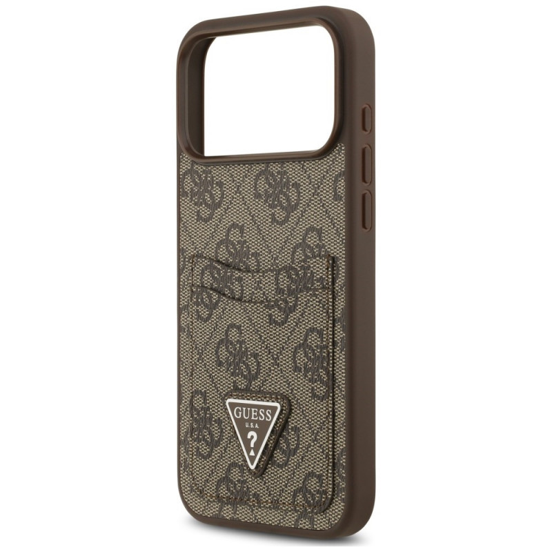 Guess 4G Double Card Triangle dėklas Apple iPhone 18 Pro Max / 17 Pro Max, rudas