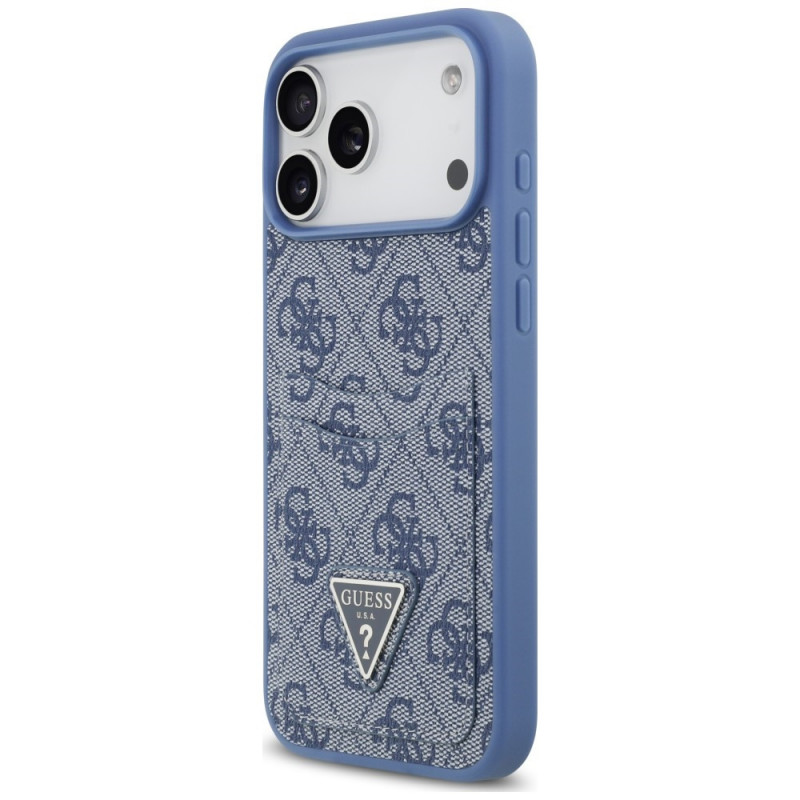 Guess 4G Double Card Triangle dėklas Apple iPhone 18 Pro Max / 17 Pro Max, mėlynas