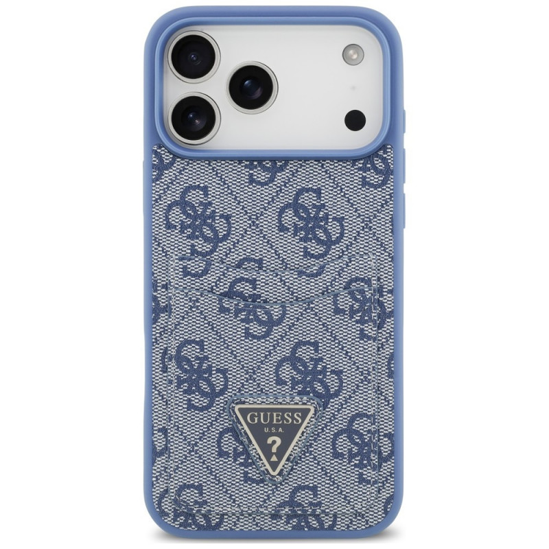 Guess 4G Double Card Triangle dėklas Apple iPhone 18 Pro Max / 17 Pro Max, mėlynas