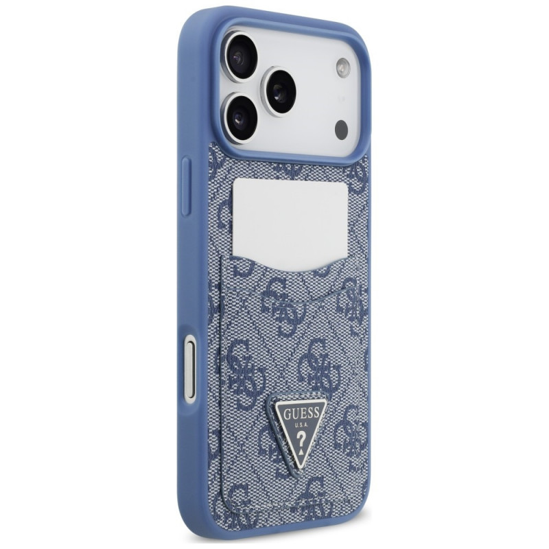Guess 4G Double Card Triangle dėklas Apple iPhone 18 Pro Max / 17 Pro Max, mėlynas