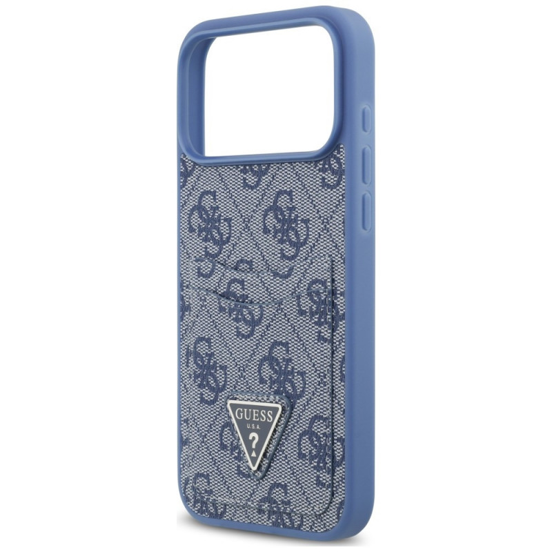 Guess 4G Double Card Triangle dėklas Apple iPhone 18 Pro Max / 17 Pro Max, mėlynas