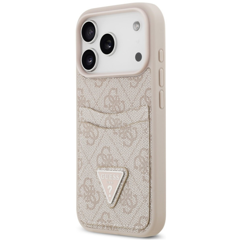 Guess 4G Double Card Triangle apsauginis dėklas Apple iPhone 18 Pro Max / 17 Pro Max, rausvas