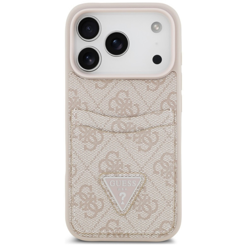 Guess 4G Double Card Triangle apsauginis dėklas Apple iPhone 18 Pro Max / 17 Pro Max, rausvas