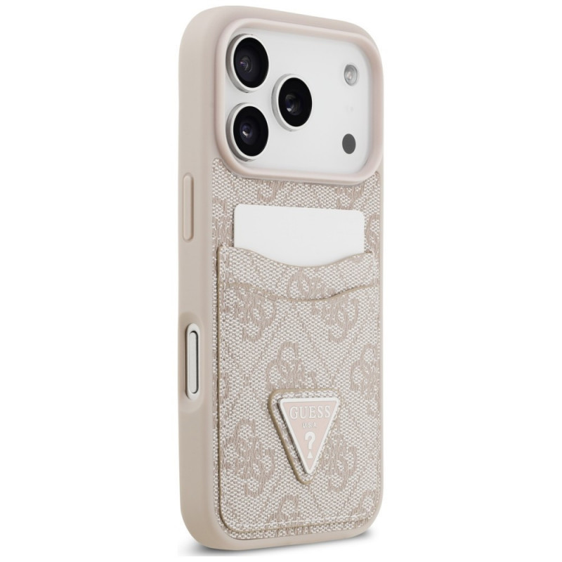 Guess 4G Double Card Triangle apsauginis dėklas Apple iPhone 18 Pro Max / 17 Pro Max, rausvas