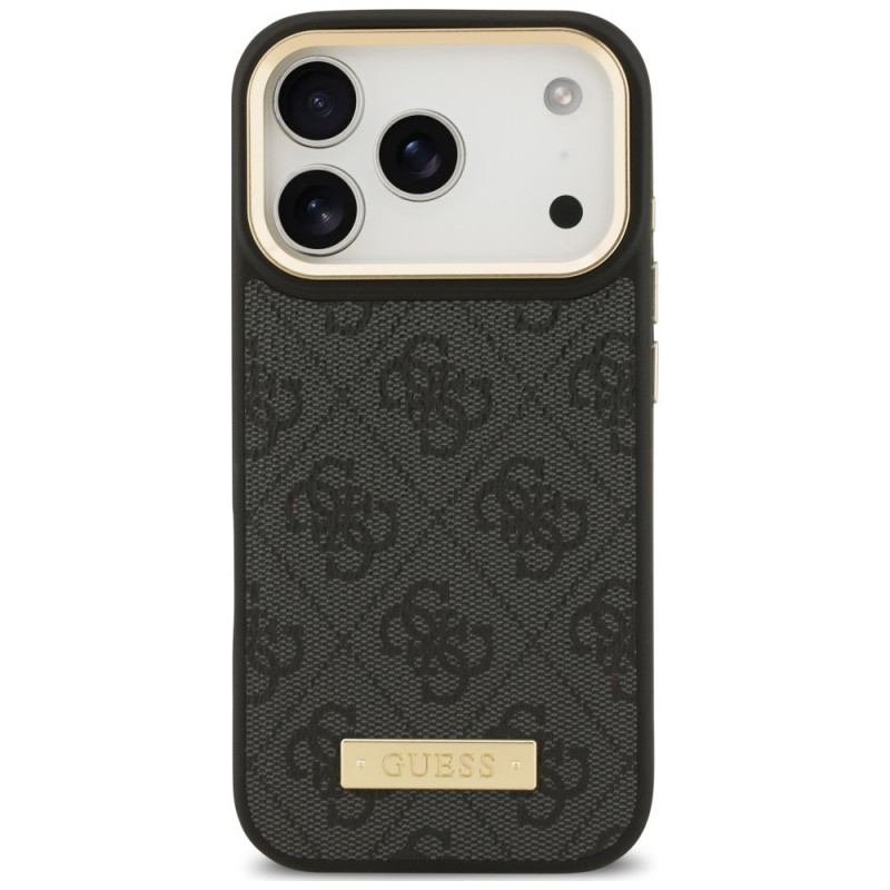 Guess 4G Logo Plate MagSafe dėklas, skirtas Apple iPhone 18 Pro Max / 17 Pro Max, juodas