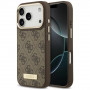 Guess 4G Logo Plate MagSafe dėklas Apple iPhone 18 Pro Max / 17 Pro Max, rudas