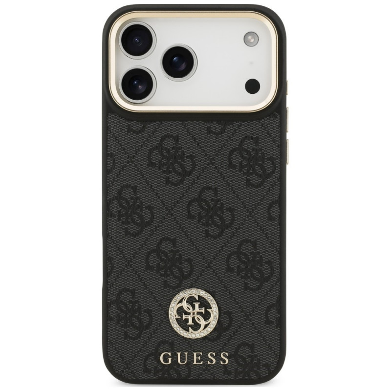 Guess 4G Strass Logo MagSafe dėklas, skirtas Apple iPhone 18 Pro Max / 17 Pro Max, juodas