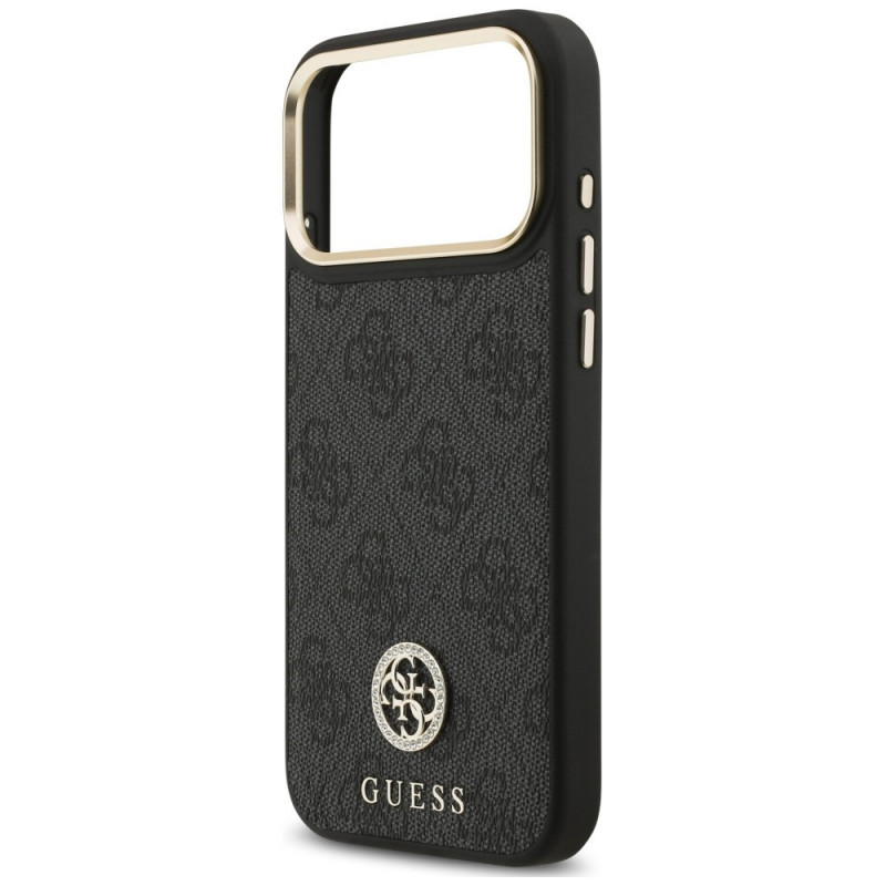 Guess 4G Strass Logo MagSafe dėklas, skirtas Apple iPhone 18 Pro Max / 17 Pro Max, juodas