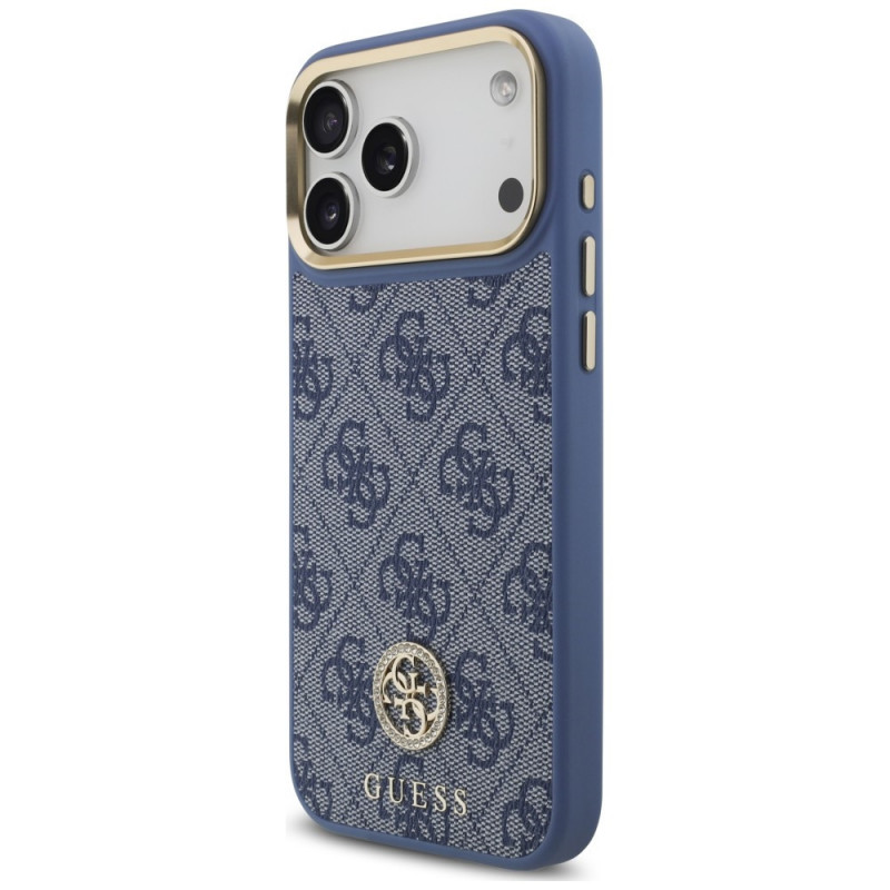 Guess 4G Strass Logo MagSafe dėklas, skirtas Apple iPhone 18 Pro Max / 17 Pro Max, mėlynas