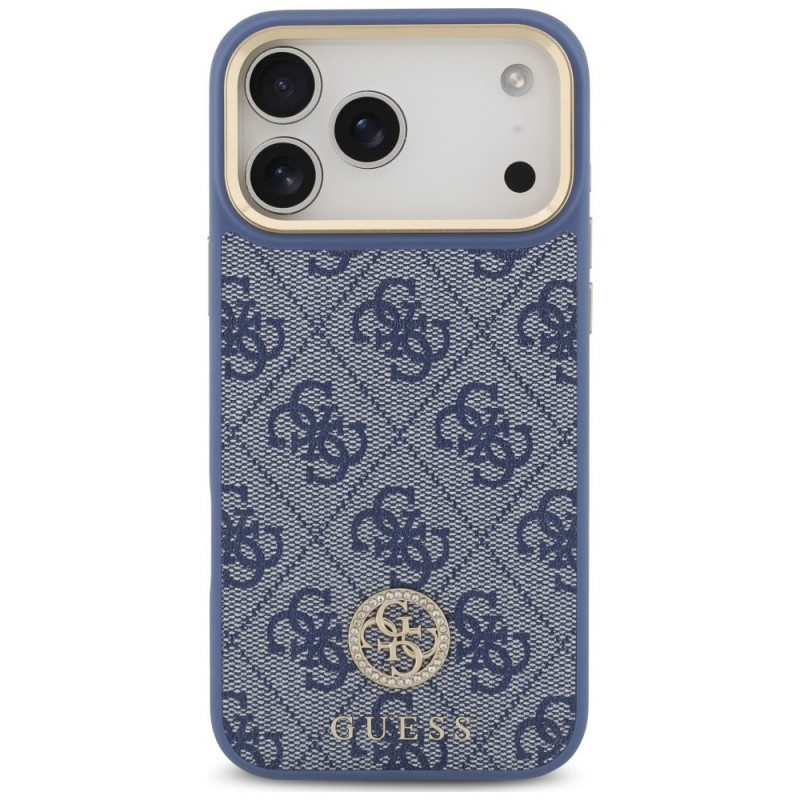 Guess 4G Strass Logo MagSafe dėklas, skirtas Apple iPhone 18 Pro Max / 17 Pro Max, mėlynas