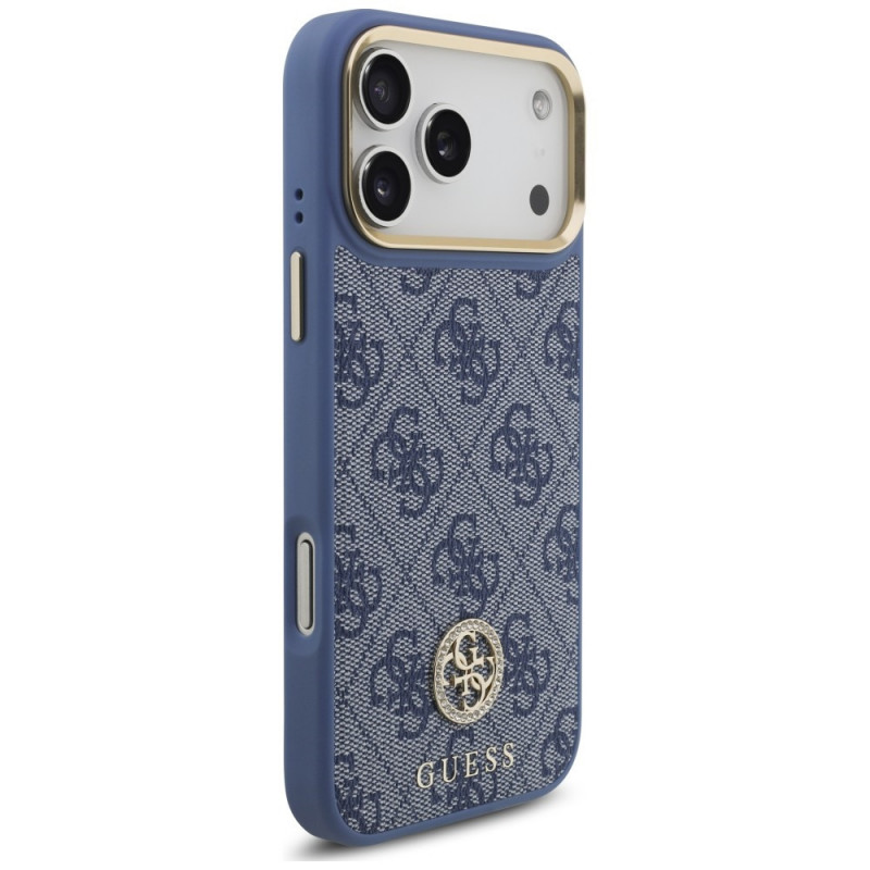 Guess 4G Strass Logo MagSafe dėklas, skirtas Apple iPhone 18 Pro Max / 17 Pro Max, mėlynas