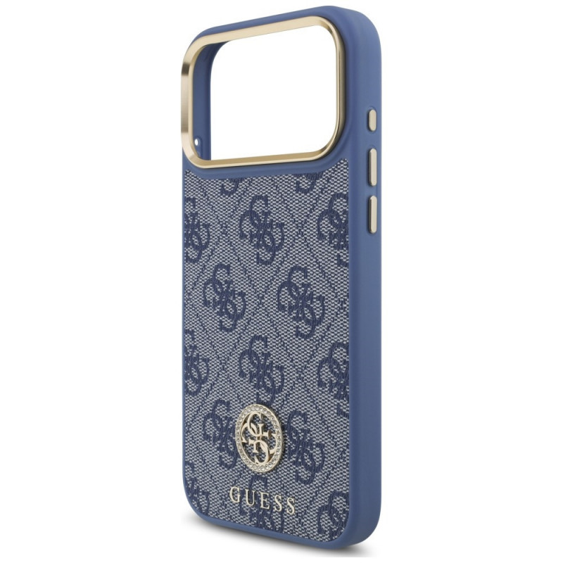 Guess 4G Strass Logo MagSafe dėklas, skirtas Apple iPhone 18 Pro Max / 17 Pro Max, mėlynas