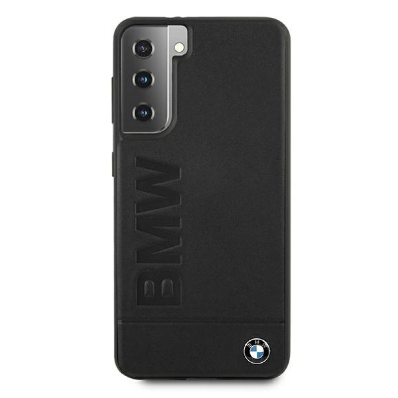 BMW Signature Logo Imprint dėklas su įspaustu logotipu Samsung Galaxy S21+ telefonui, juodas