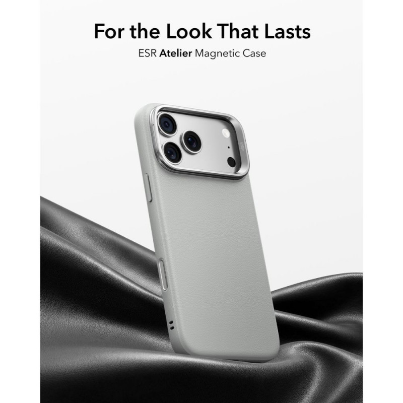 ESR Leather Kickstand MagSafe dėklas Apple iPhone 17 Pro Max / 18 Pro Max, pilkas