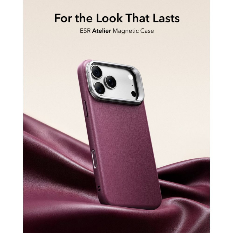 ESR Leather Kickstand MagSafe dėklas Apple iPhone 17 Pro / 18 Pro, Deep Burgundy