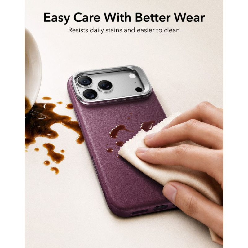 ESR Leather Kickstand MagSafe dėklas Apple iPhone 17 Pro / 18 Pro, Deep Burgundy
