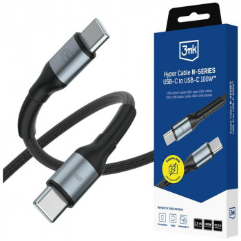 3MK Hyper Cable N-SERIES USB-C – USB-C kabelis, 1,5 m, 100 W, juodas