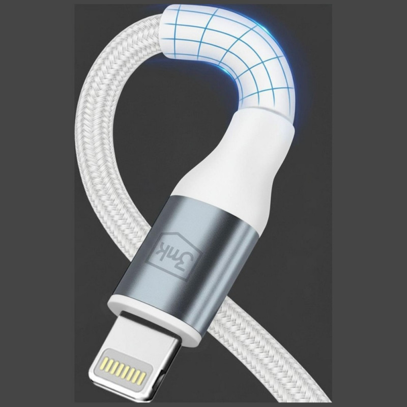 3MK Hyper Cable N-SERIES USB-C – Lightning kabelis, 2 m, 27 W, baltas