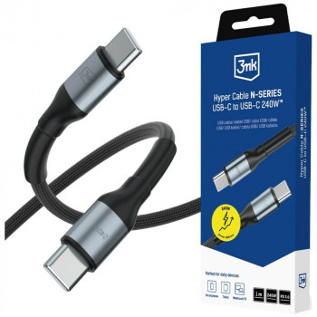 3MK Hyper Cable N-SERIES USB-C – USB-C kabelis, 1 m, 240 W, juodas