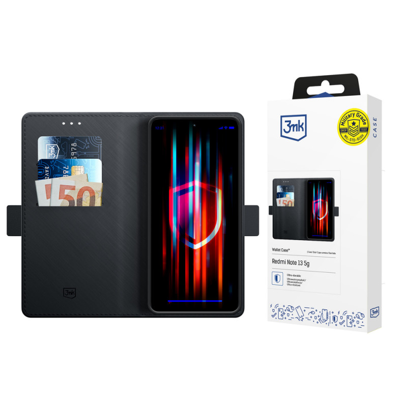 3MK Wallet Case dėklas Xiaomi 17T, juodas