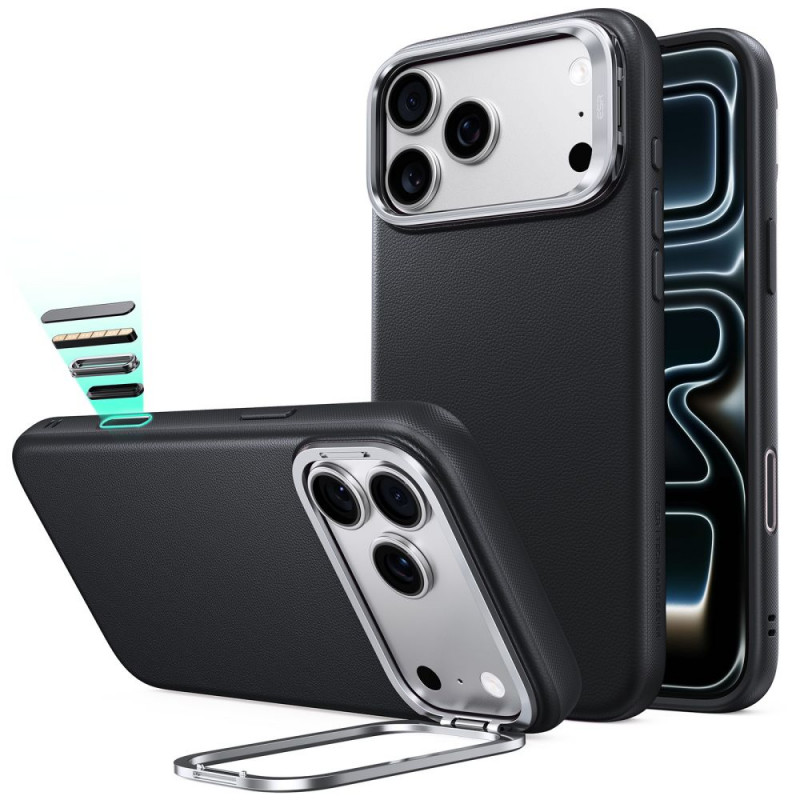 ESR Leather Kickstand MagSafe dėklas skirtas Apple iPhone 17 Pro Max / 18 Pro Max, juodas