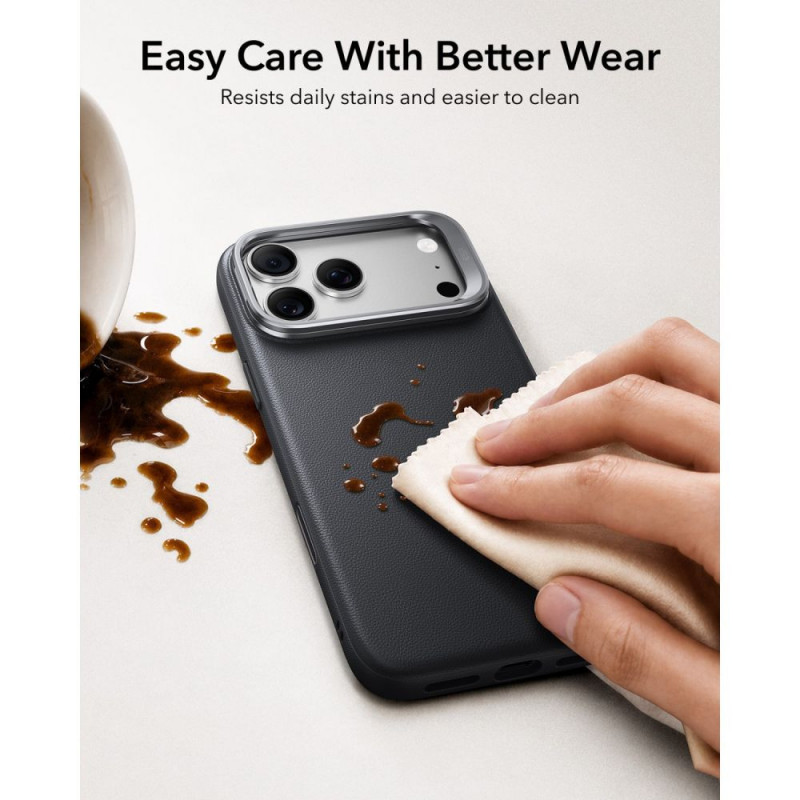 ESR Leather Kickstand MagSafe dėklas skirtas Apple iPhone 17 Pro Max / 18 Pro Max, juodas