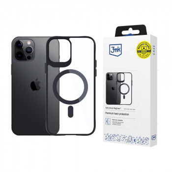 3MK Satin Armor MagCase su MagSafe, skirta Apple iPhone 12 Pro Max, permatomas su juodu rėmeliu