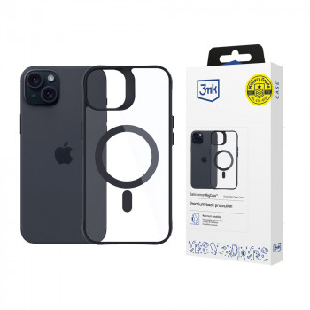 3MK Satin Armor MagCase su MagSafe, skirta Apple iPhone 15, permatomas su juodu rėmeliu